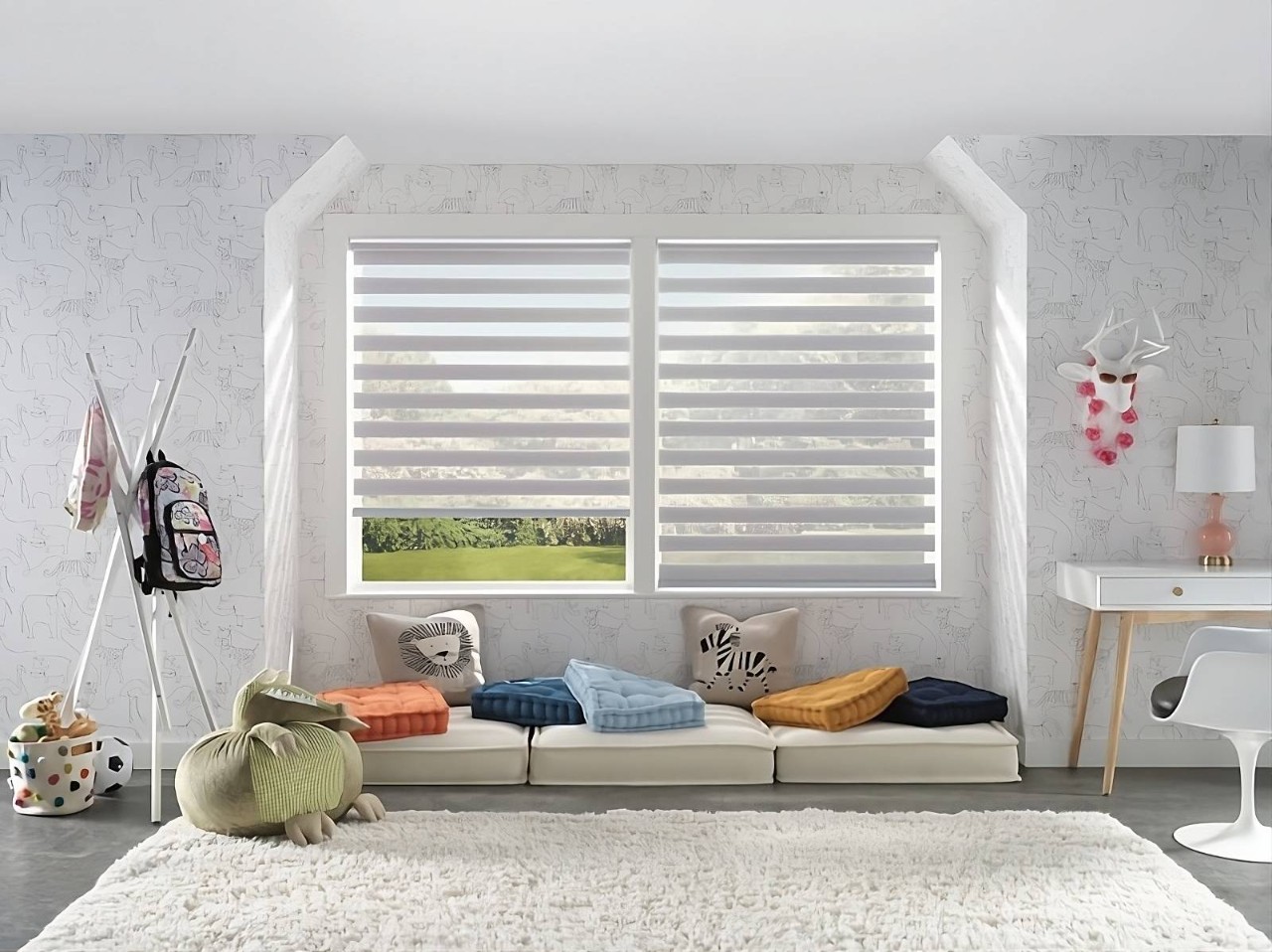 Banded shades on a window in a child's bedroom at Cole's Interiors near Concord, CA